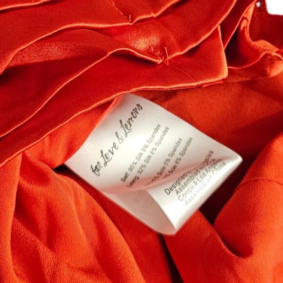 For Love & Lemons Anisa Asymmetrical Fringe Silk Midi Dress, Red, Size Small,NWT - Picture 8 of 12